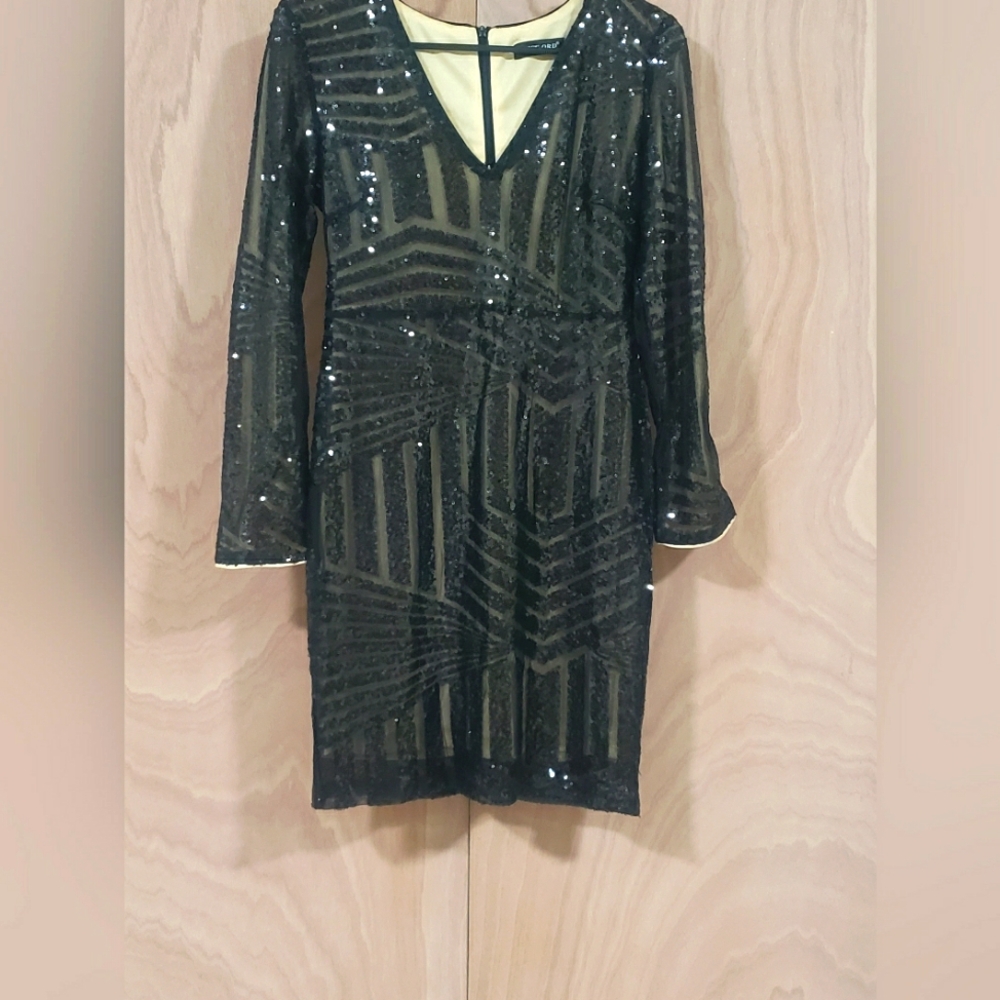 Miss Ord long Sleeve Black Sequin Dress